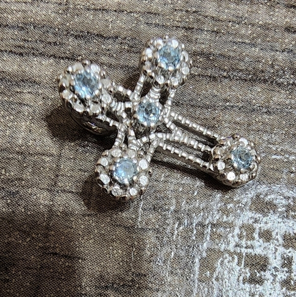 Blue Topaz Cross, Sterling Silver Sky Blue Topaz Dainty Religious Cross - Picture 6 of 9
